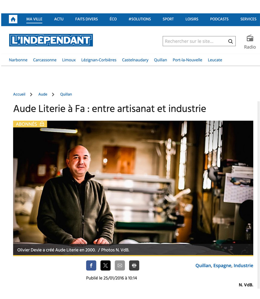 Article de l'indépendant - Aude Literie